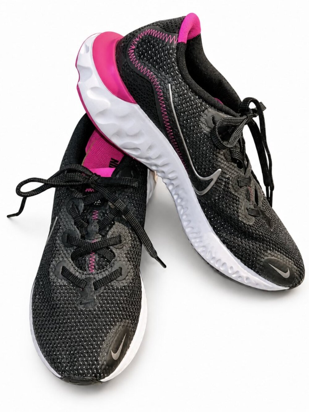 Nike Renew Run Women's 7.5 Black Fire Pink Running Shoes CK6360-004